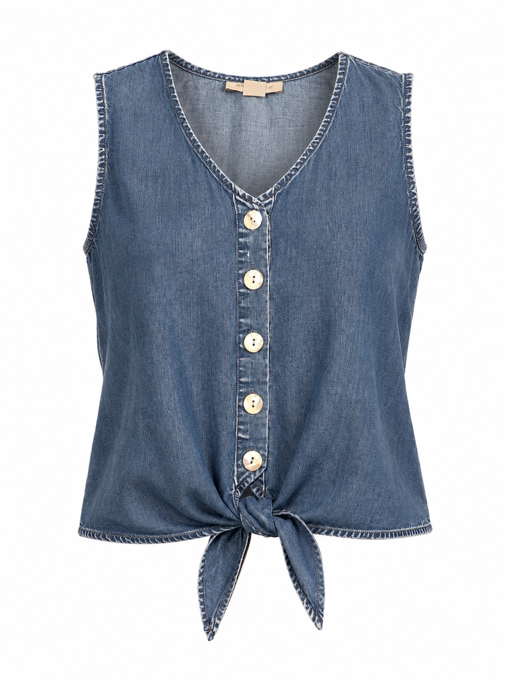 Skyes The Limit Petite Large 100% Lyocell Chambray Tie Front Sleeveless Tank